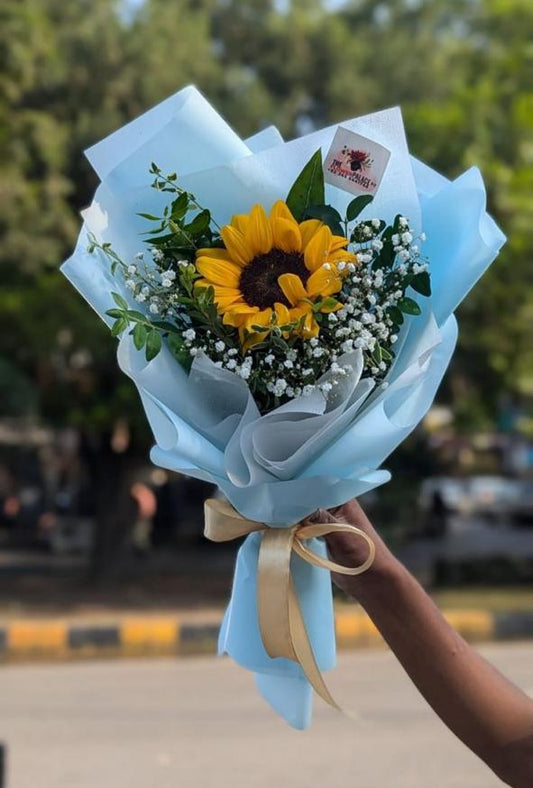 Sunflower and Babe Breath Bouquet.